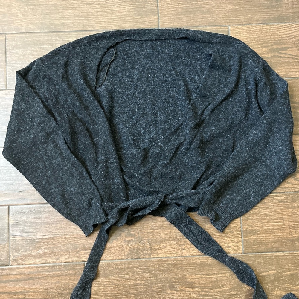 Love tree Women's Charcoal Gray criss cross tied Sweater